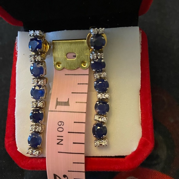 New Natural Sapphire and Diamond Earrings in 18 K solid gold - Picture 6 of 7